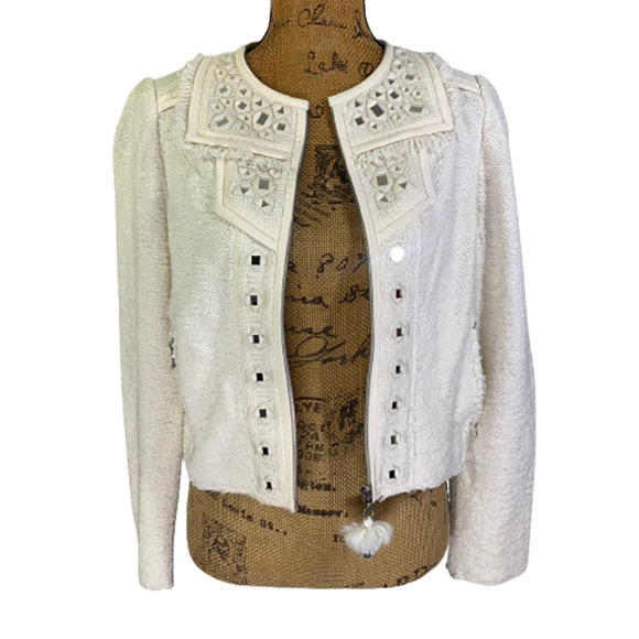 REBECCA TAYLOR White Mirror Embroidered Tweed Jacket - NWT - Picture 3 of 16